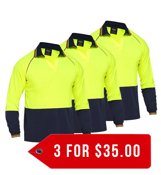 Bisley Two Tone Hi Vis Long Sleeve Polo (BK6440)-3 Pack