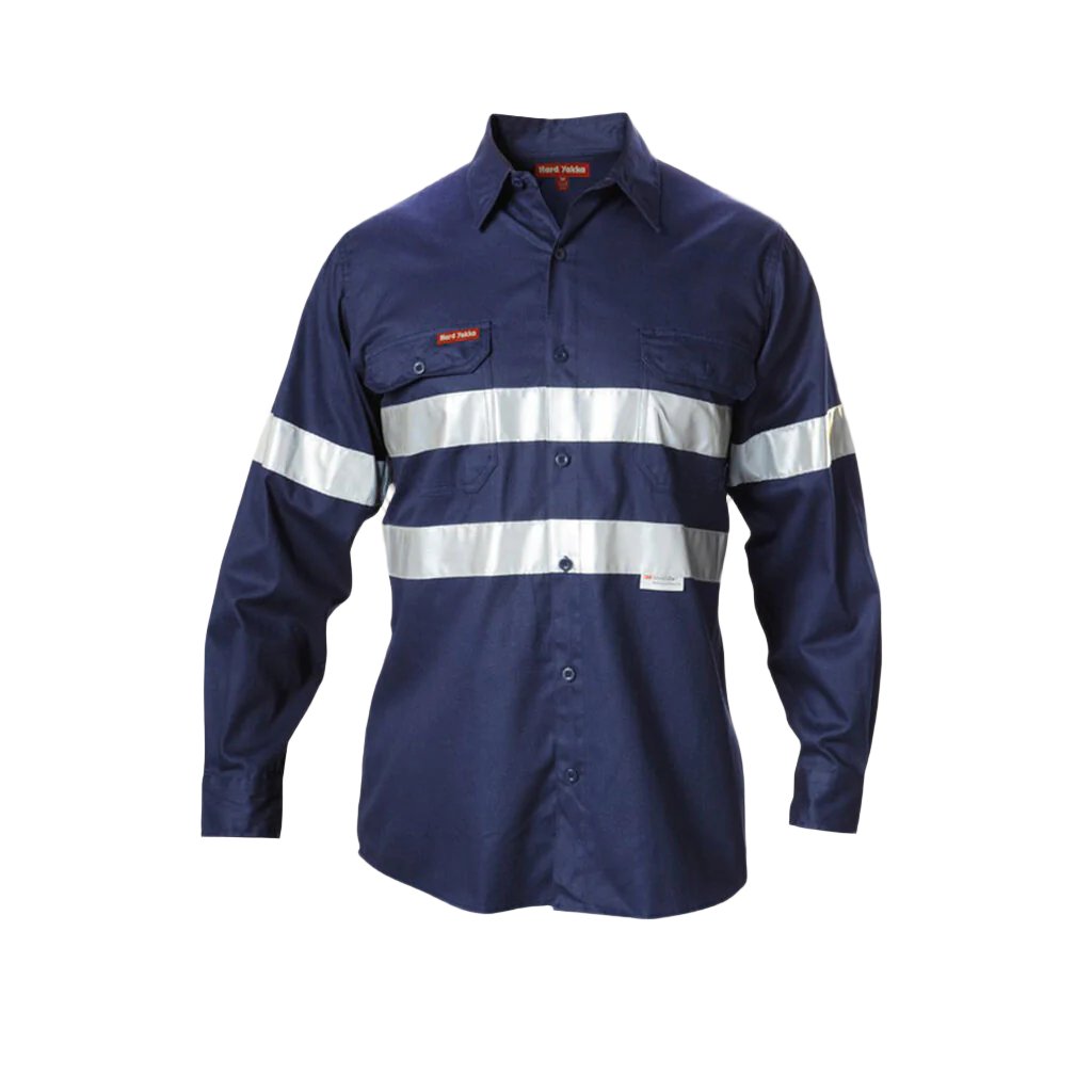 Hard Yakka Hi-Vis Cotton Drill Long Sleeve Taped Shirt (Y07227)