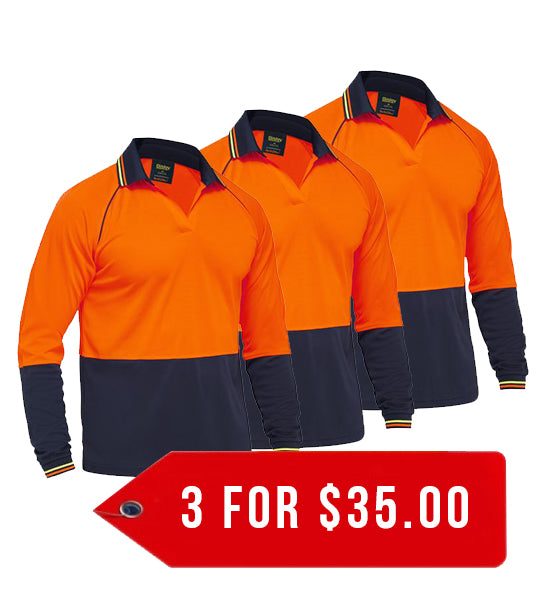 Bisley Two Tone Hi Vis Long Sleeve Polo (BK6440)-3 Pack