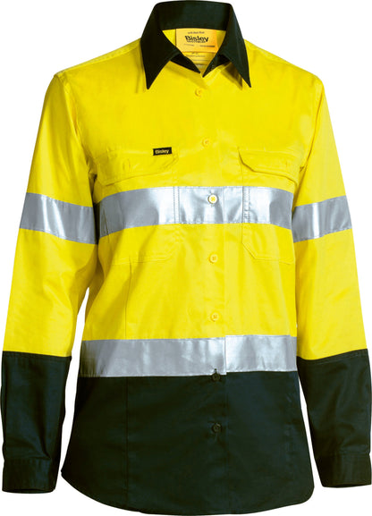 Bisley Womens 3M Taped Two Tone Hi Vis Cool Lightweight Shirt - Long Sleeve (BL6896)
