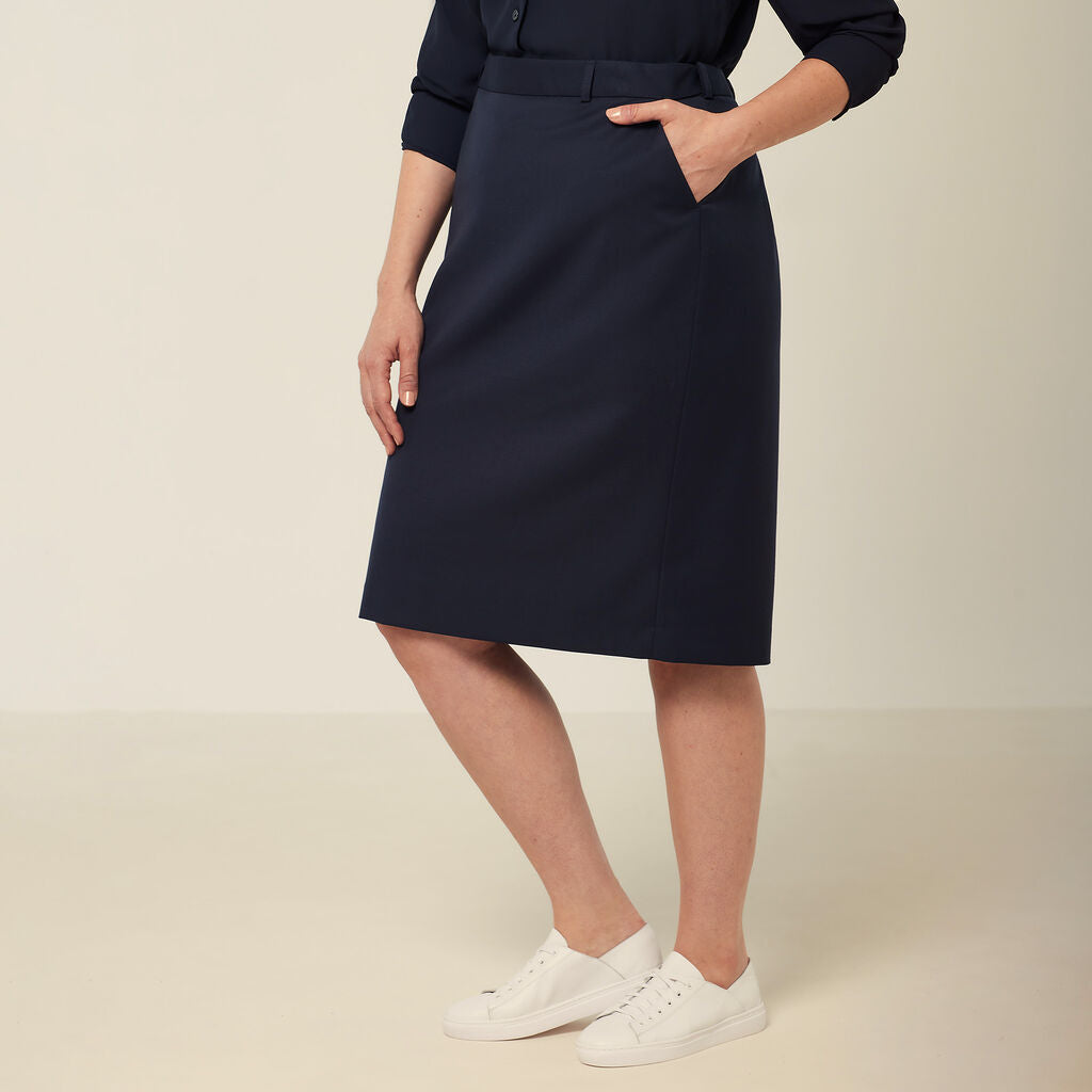 NNT Uniforms Wool Blend Twill Secret Waist Midi Skirt (CAT2RW)