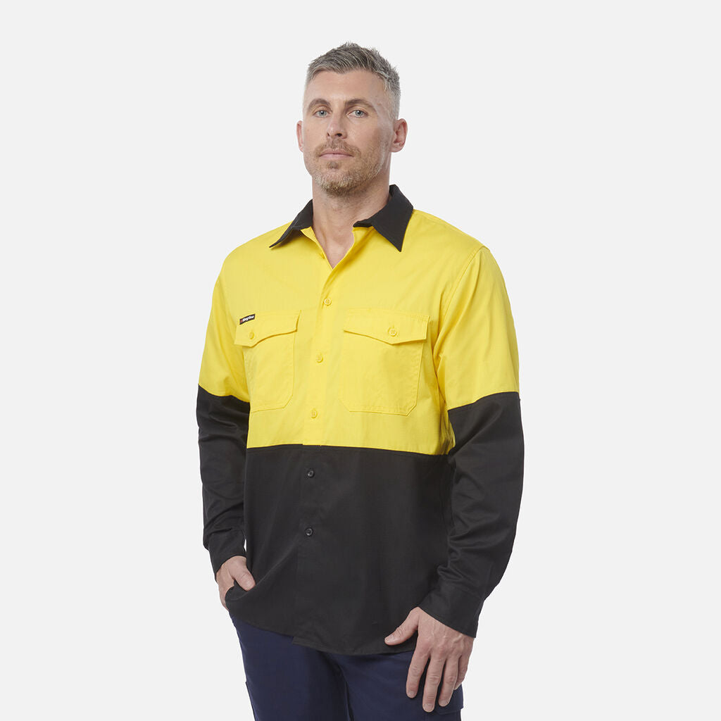 King Gee Workcool 2 Hi-Vis Two Tone Long Sleeve Drill Work Shirt (K54870)