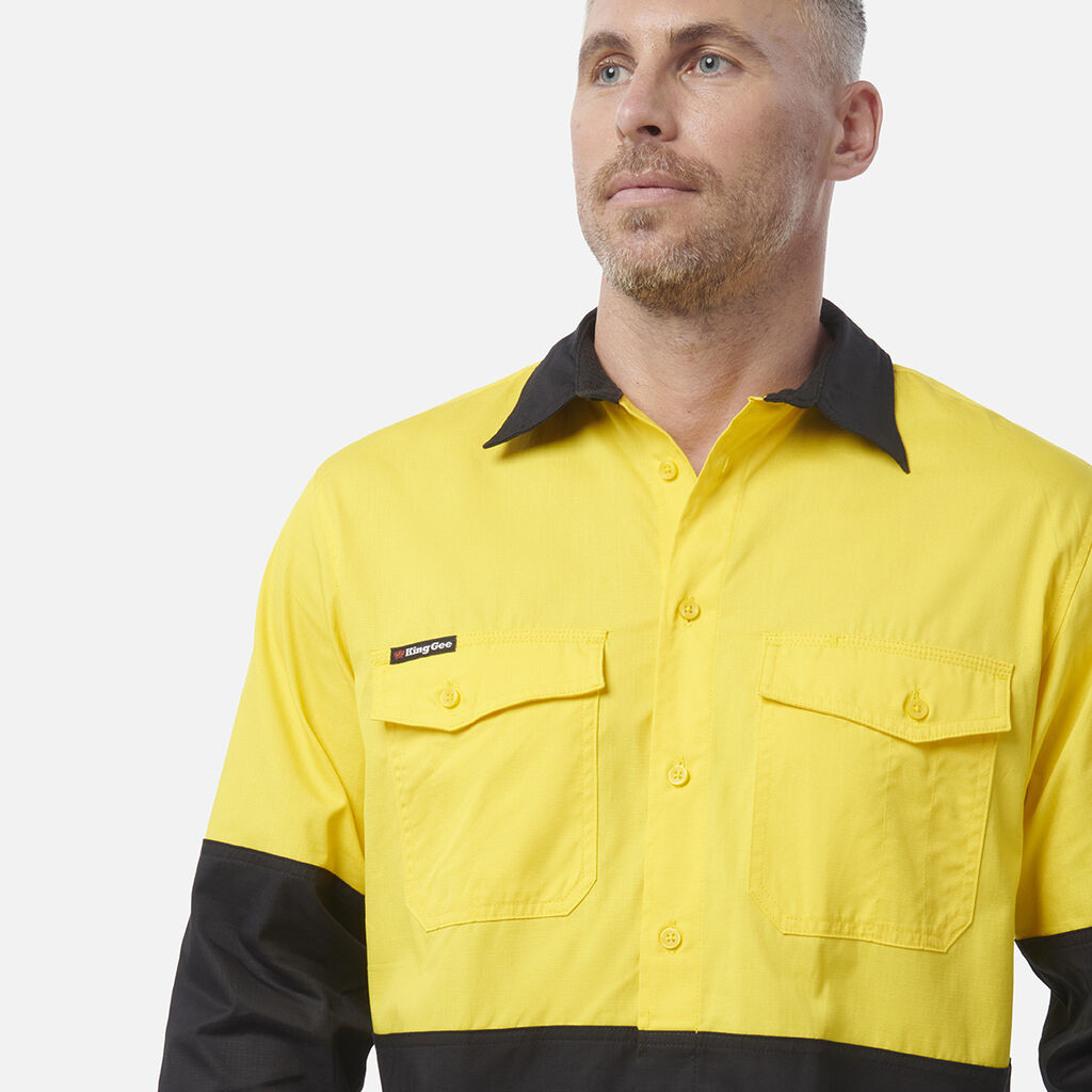 King Gee Workcool 2 Hi-Vis Two Tone Long Sleeve Drill Work Shirt (K54870)