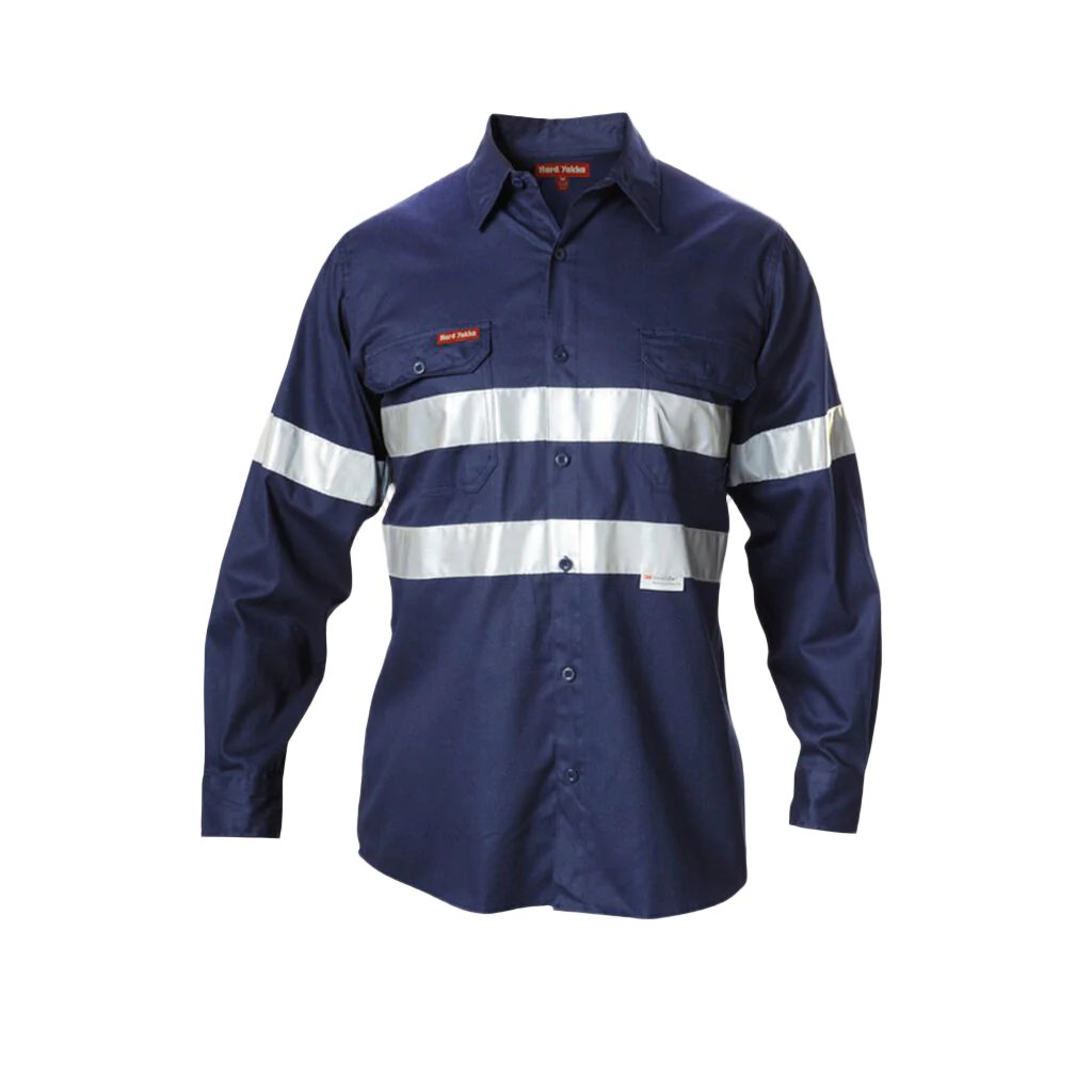 Hard Yakka Hard Yakka Hi-Vis Cotton Drill Long Sleeve Taped Shirt (Y07227)