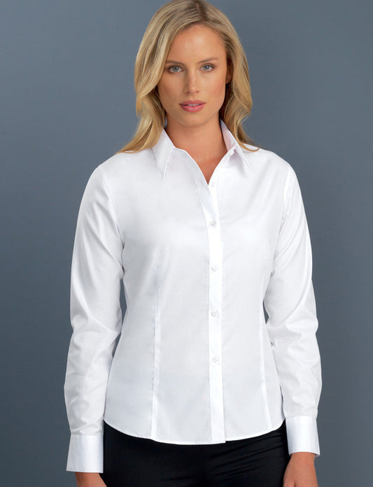 John Kevin-John Kevin Womens Long Sleeve Poplin-White / 6-Uniform Wholesalers - 1