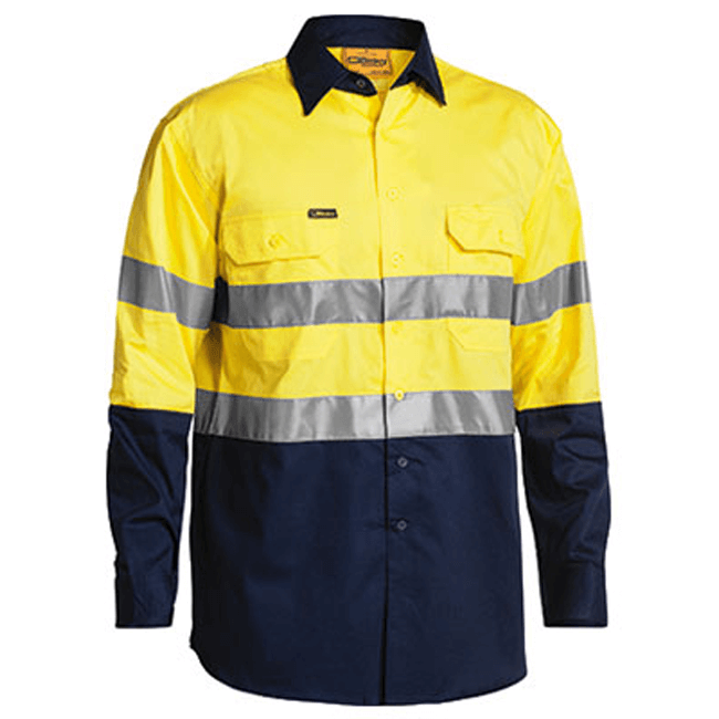 Bisley 2 Tone Hi Vis Cool Lightweight Gusset Cuff Shirt 3M Reflective Tape - Long Sleeve (BS6896)