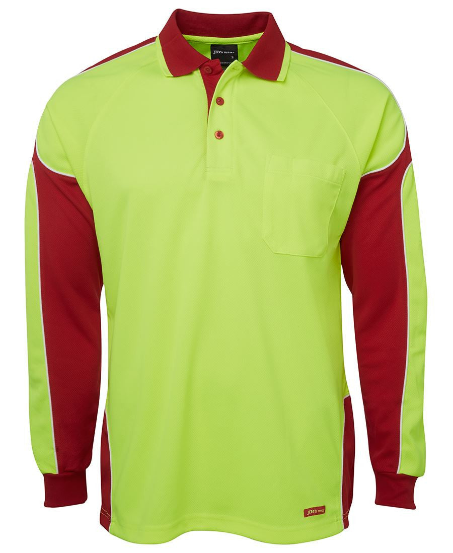 JB's Wear-JB's Hi Vis Long Sleeve Arm Panel Polo - Adults-Lime/Red / XS-Uniform Wholesalers - 4