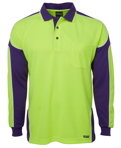 JB's Wear-JB's Hi Vis Long Sleeve Arm Panel Polo - Adults-Lime/Purple / XS-Uniform Wholesalers - 7