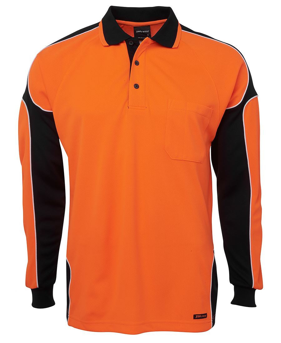 JB's Wear-JB's Hi Vis Long Sleeve Arm Panel Polo - Adults-Orange/Black / XS-Uniform Wholesalers - 9
