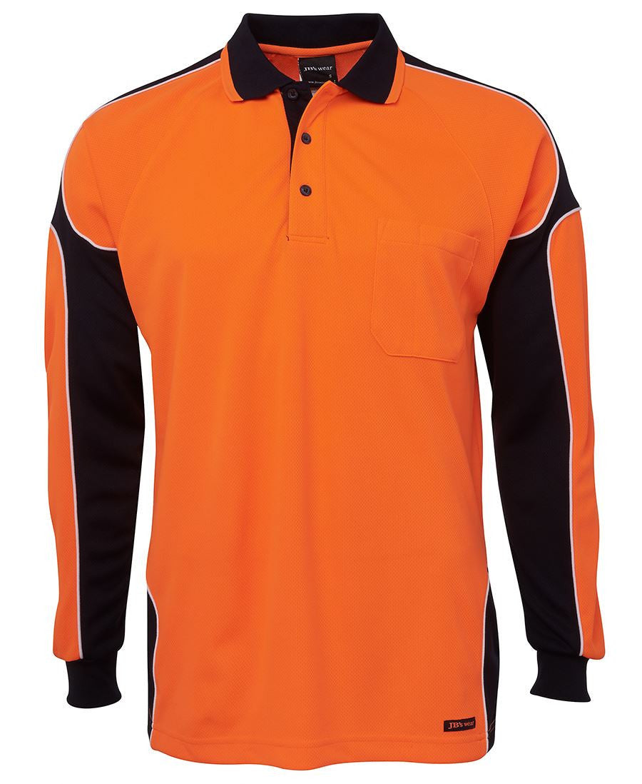 JB's Wear-JB's Hi Vis Long Sleeve Arm Panel Polo - Adults-Orange/Black / XL-Uniform Wholesalers - 10