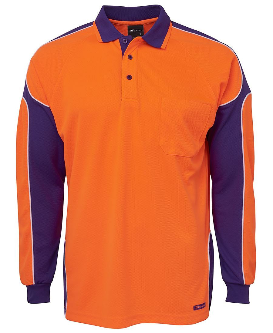 JB's Wear-JB's Hi Vis Long Sleeve Arm Panel Polo - Adults-Orange/Purple / XS-Uniform Wholesalers - 11