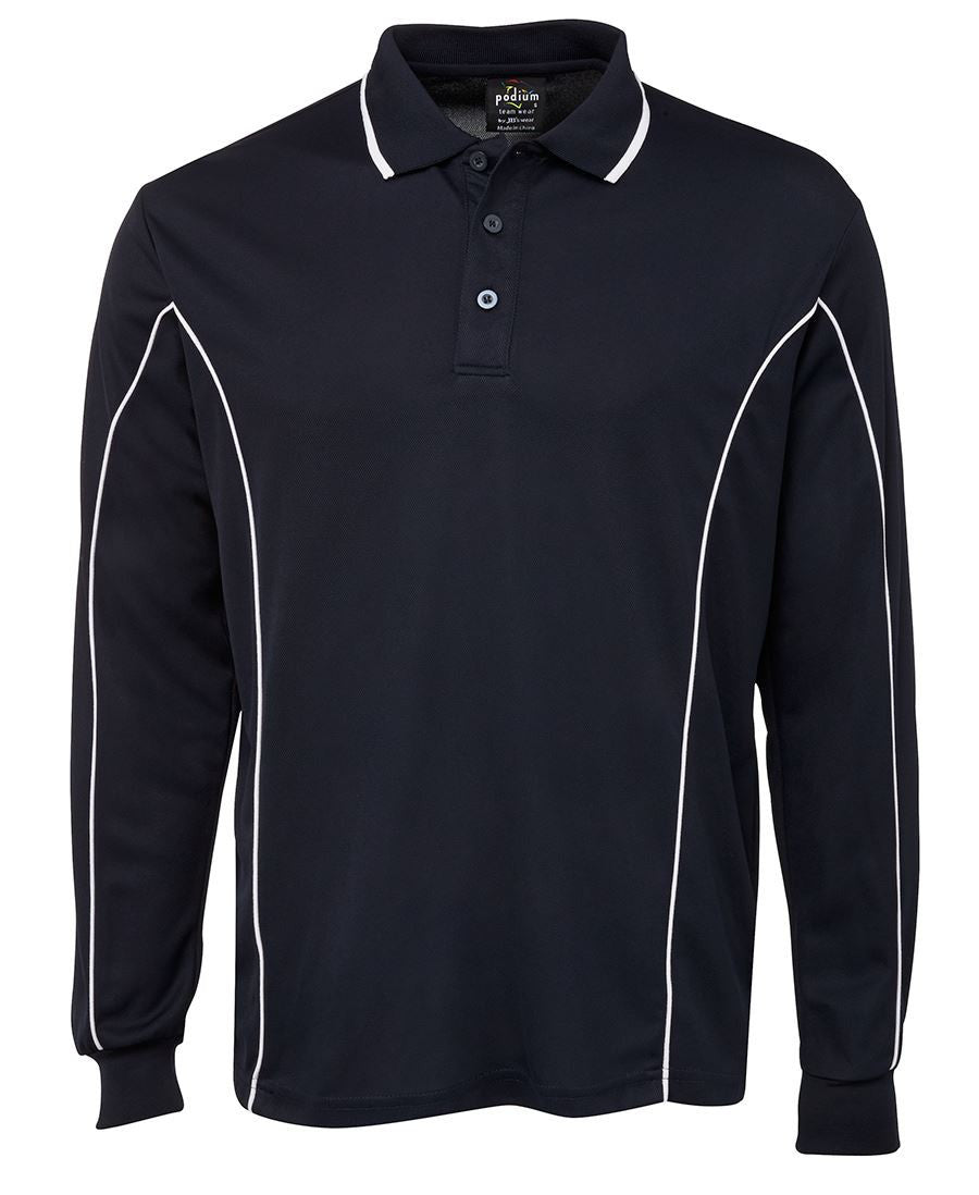 JB's Wear-Jb's Adults Podium Long Sleeve Piping Polo-Navy/White / 12-Uniform Wholesalers - 2
