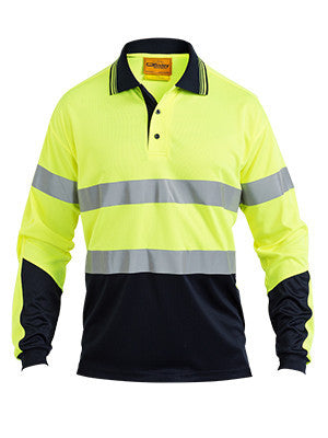 Bisley Workwear-Bisley Two Tone Hi Vis Taped Long Sleeve Micromesh Poloshirt-Yellow/Navy / S-Uniform Wholesalers - 2