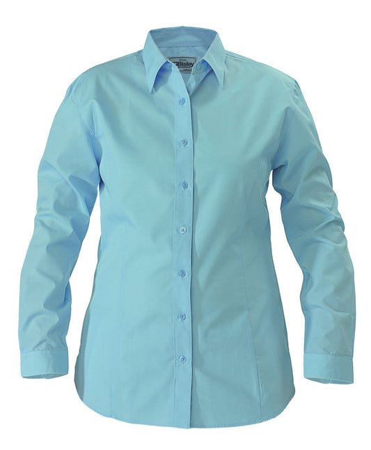 Bisley Workwear-Bisley Womens Poplin Long Sleeve Business Shirt-Light Blue / 24-Uniform Wholesalers - 1