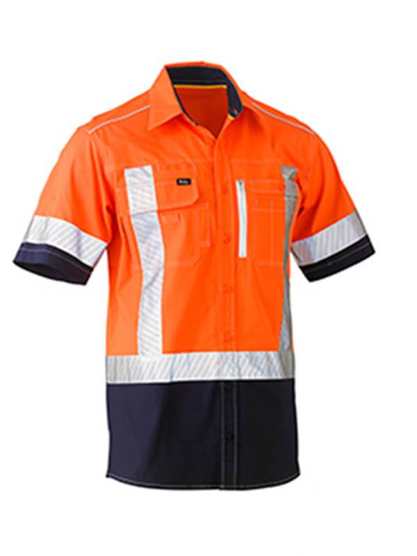 Bisley Flex & Move Two Tone Hi Vis Stretch Utility Shirt-Short Sleeve (BS1177XT)