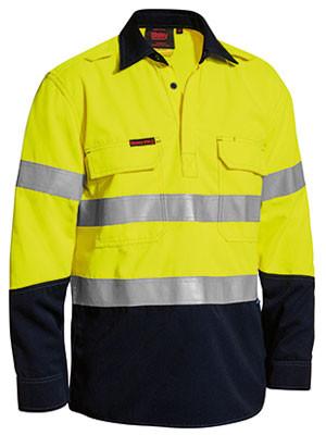 Bisley Tencate Tecasafe® Plus Taped Two Tone Hi Vis Closed Front Vented Shirt - Long Sleeve-(BSC8075T)