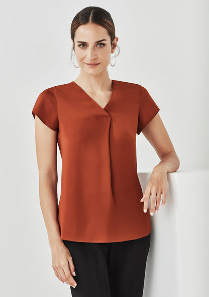 Biz Corporate Womens Kayla V-neck Pleat Blouse (RB967LS)-Clearance