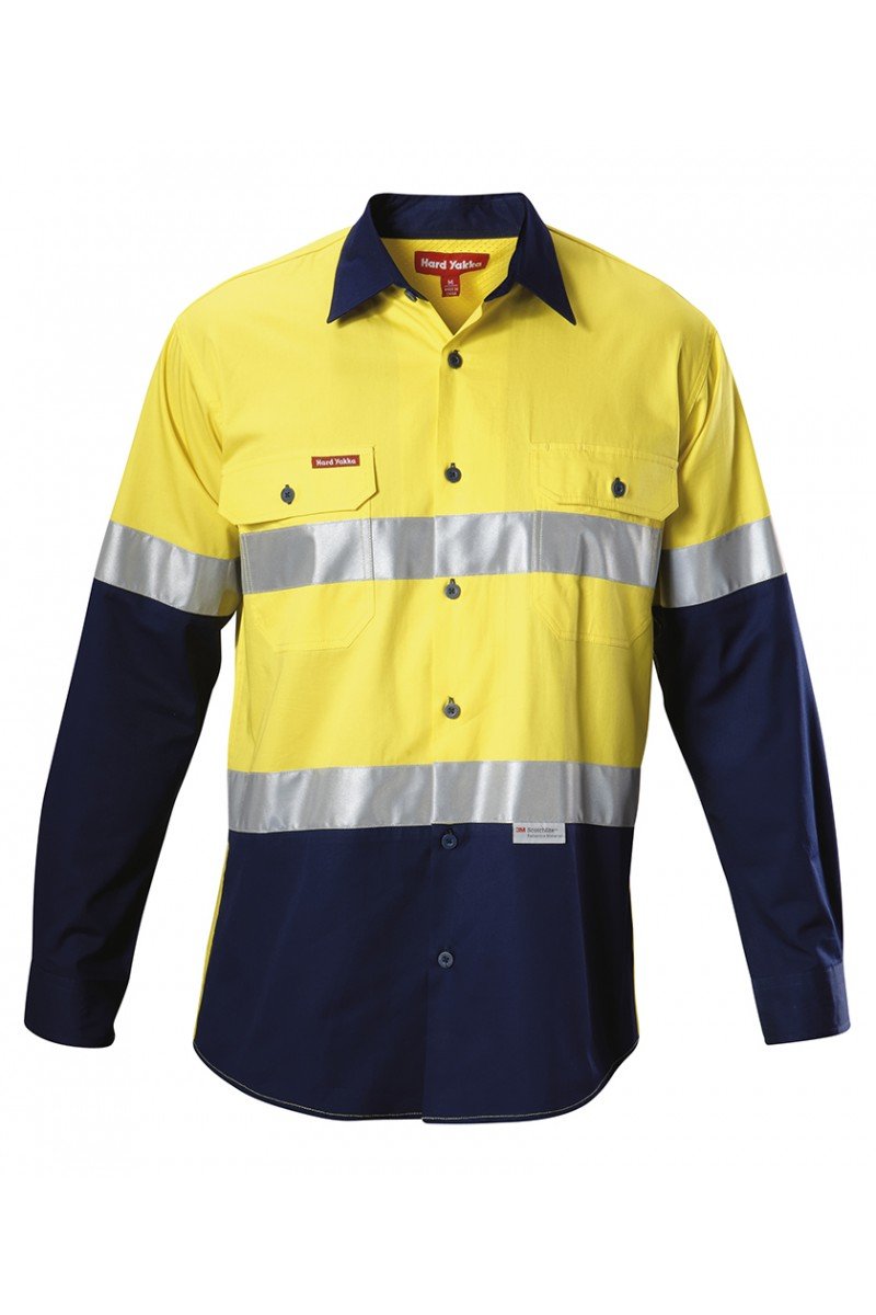 Hard Yakka  Koolgear Hi-visibility Two Tone Cotton Twill Ventilated Shirt With 3m Tape Long Sleeve (Y07978)